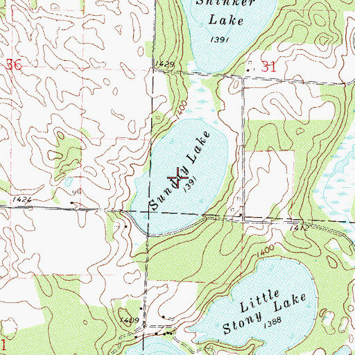 Topographic Map of Sunday Lake, MN