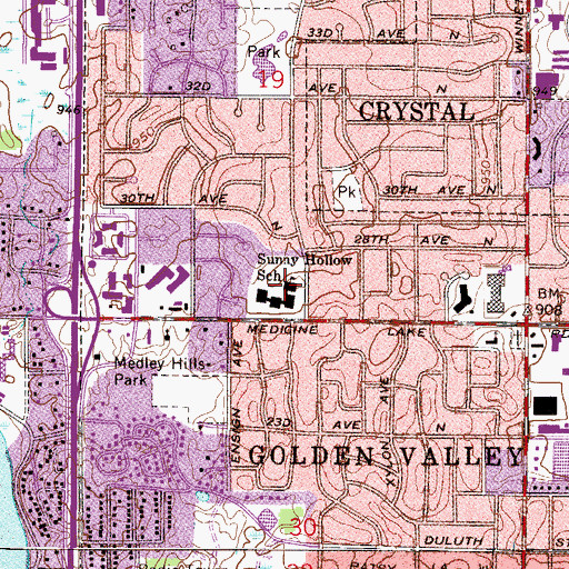 Topographic Map of Sunny Hollow School, MN