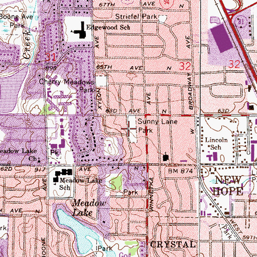 Topographic Map of Sunny Lane Park, MN