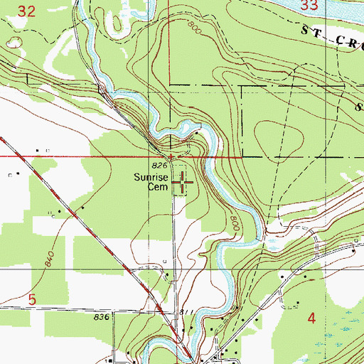 Topographic Map of Sunrise Cemetery, MN