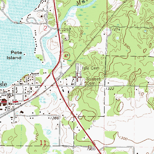 Topographic Map of Sunset Cemetery, MN