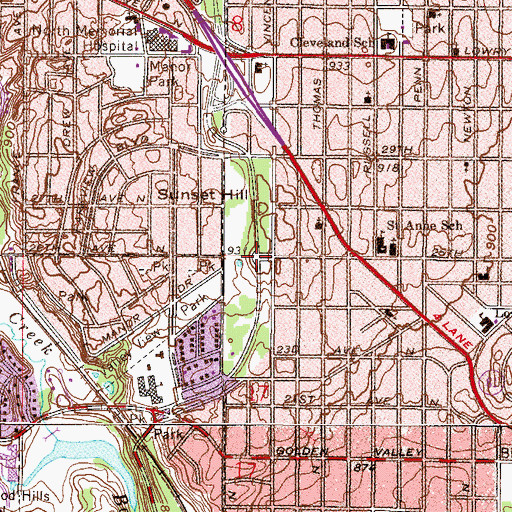 Topographic Map of Sunset Hill, MN