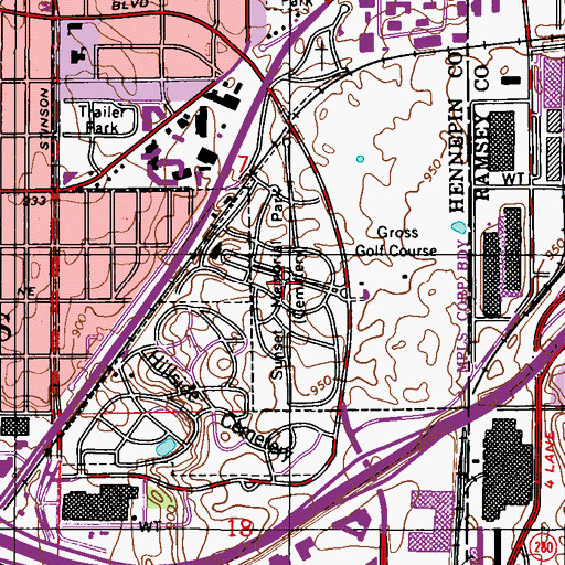 Topographic Map of Sunset Memorial Park Cemetery, MN