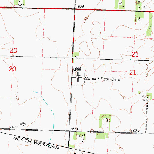 Topographic Map of Sunset Rest Cemetery, MN