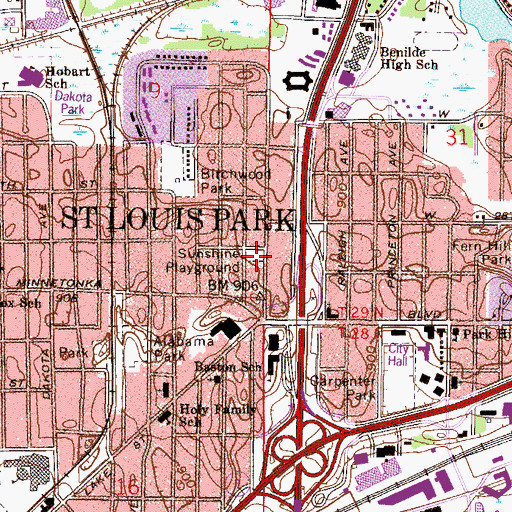 Topographic Map of Sunshine Playground, MN