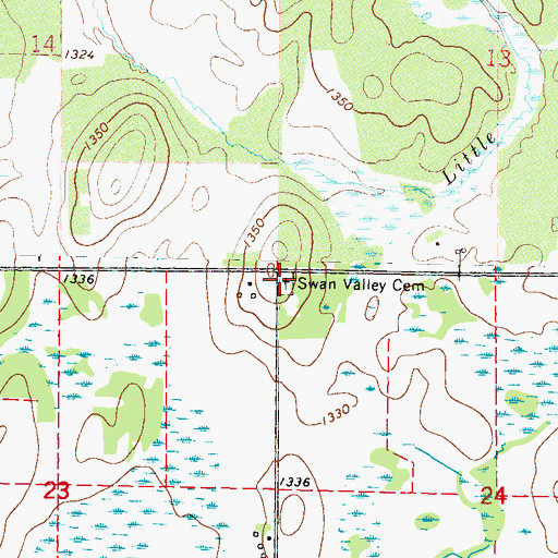 Topographic Map of Swan Valley Cemetery, MN