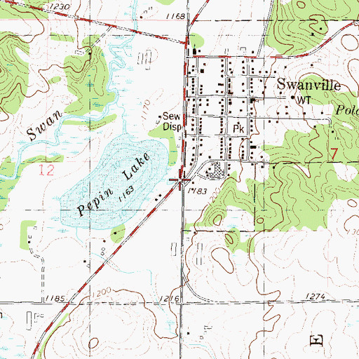 Topographic Map of Swanville, MN