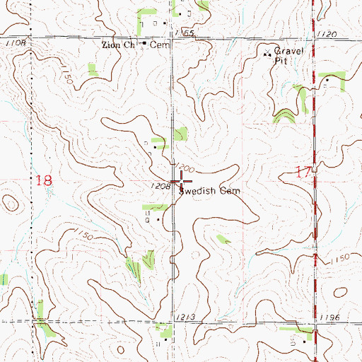 Topographic Map of Swedish Cemetery, MN