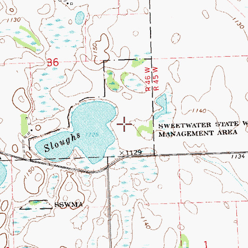 Topographic Map of Sweetwater State Wildlife Management Area, MN