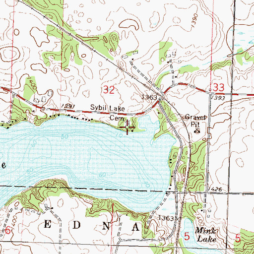Topographic Map of Sybil Lake Cemetery, MN