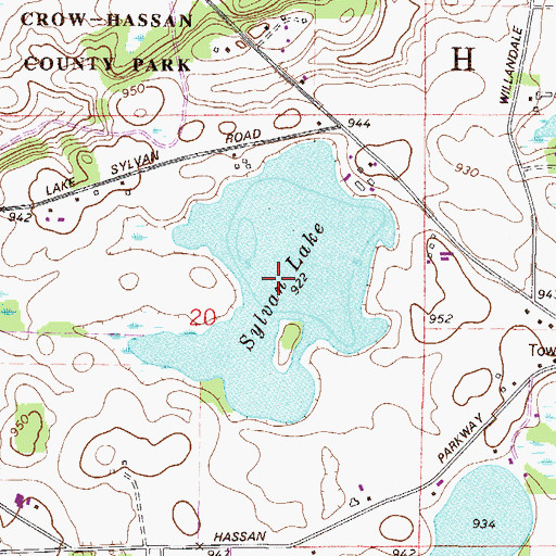 Topographic Map of Sylvan Lake, MN