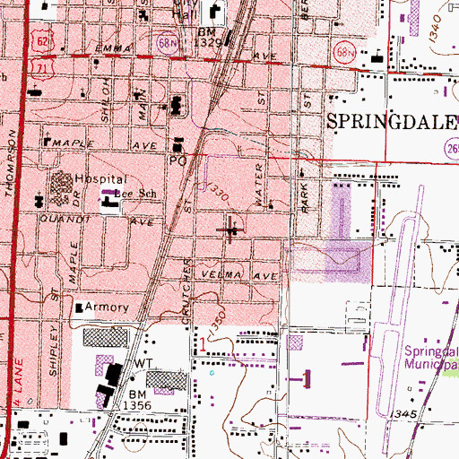 Topographic Map of Caudle Avenue Baptist Church, AR