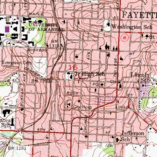 Topographic Map of Center Street Church of Christ, AR