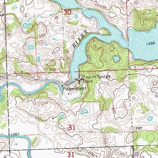 Topographic Map of Taplin Gorge Dam, MN