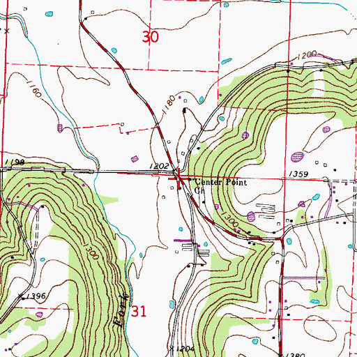 Topographic Map of Centre Point School (historical), AR
