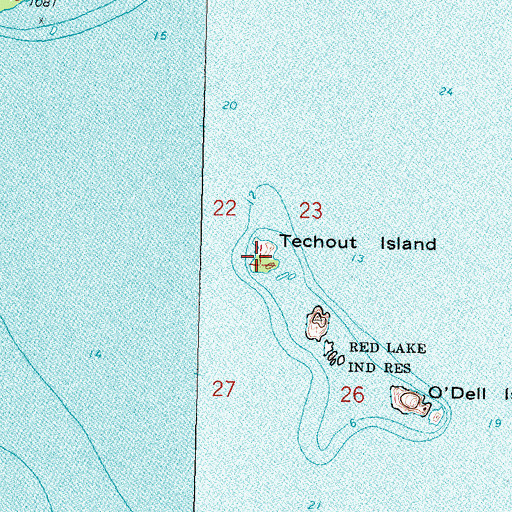 Topographic Map of Techout Island, MN