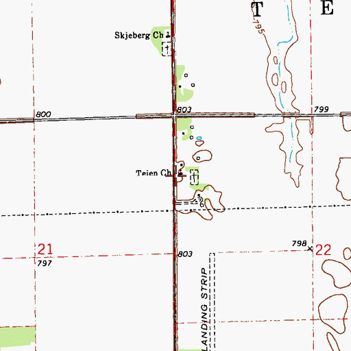 Topographic Map of Teien Church, MN