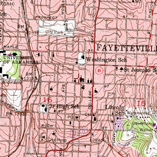 Topographic Map of Central United Methodist Church, AR