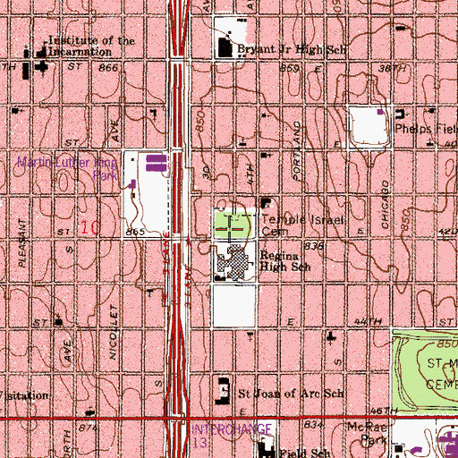 Topographic Map of Temple Israel Memorial Park, MN
