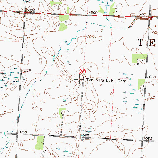 Topographic Map of Ten Mile Lake Cemetery, MN