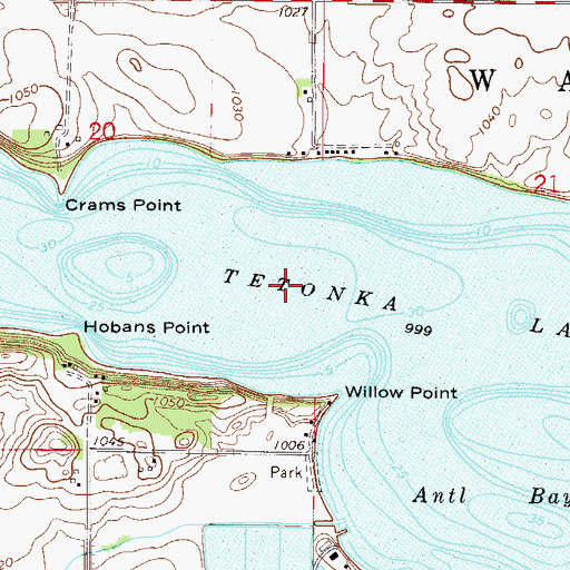 Topographic Map of Tetonka Lake, MN