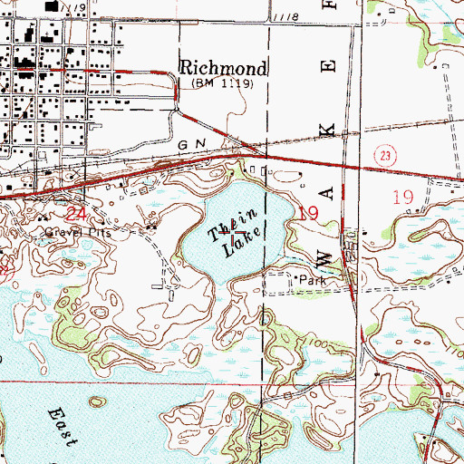 Topographic Map of Thein Lake, MN