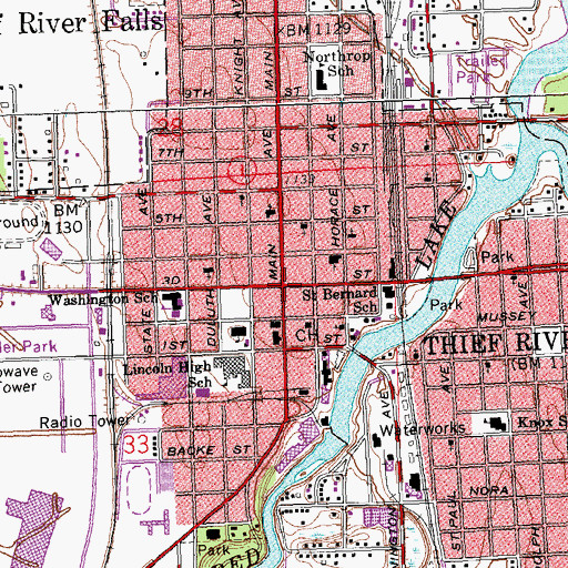 Topographic Map of Thief River Falls, MN