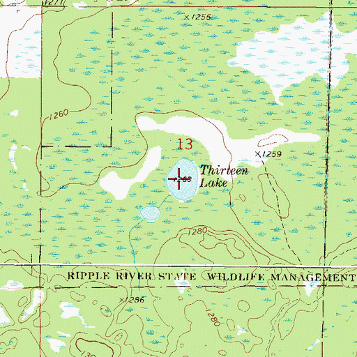 Topographic Map of Thirteen Lake, MN