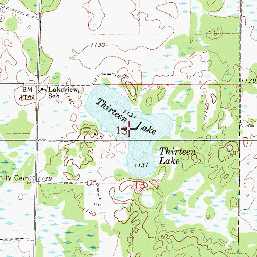 Topographic Map of Thirteen Lake, MN