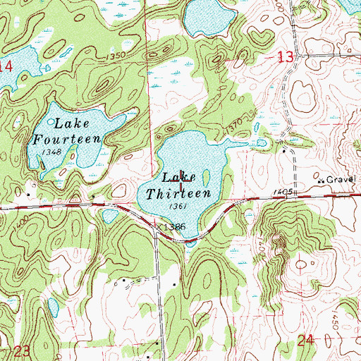 Topographic Map of Lake Thirteen, MN