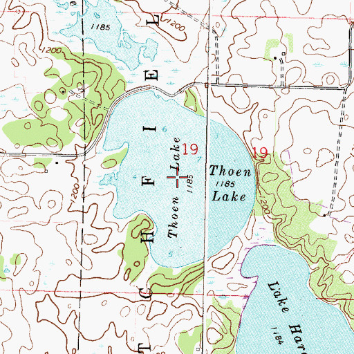 Topographic Map of Thoen Lake, MN