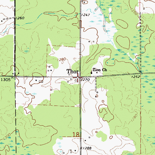 Topographic Map of Thor, MN