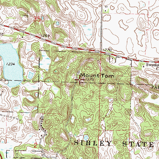 Topographic Map of Mount Tom, MN