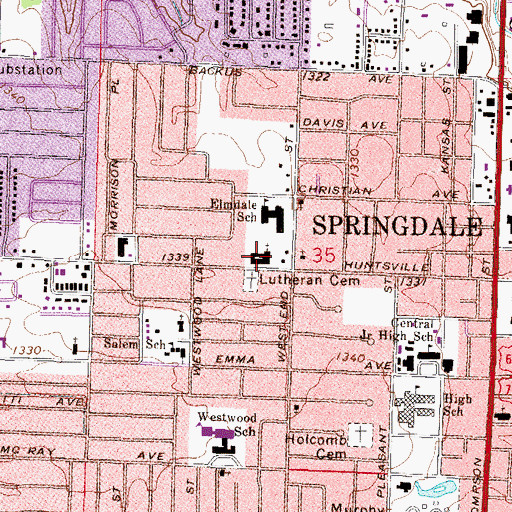 Topographic Map of Elmdale Baptist Church, AR