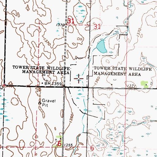 Topographic Map of Tower State Wildlife Management Area, MN
