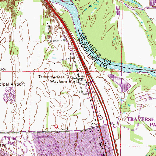 Topographic Map of Traverse Des Sioux Wayside Park, MN