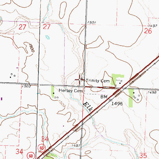 Topographic Map of Trinity Cemetery, MN