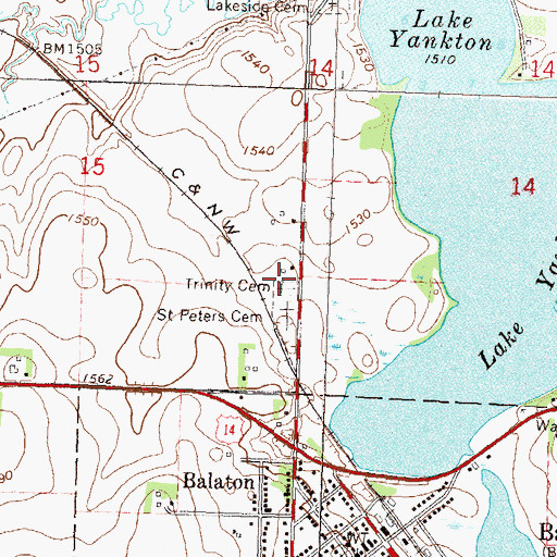 Topographic Map of Trinity Cemetery, MN