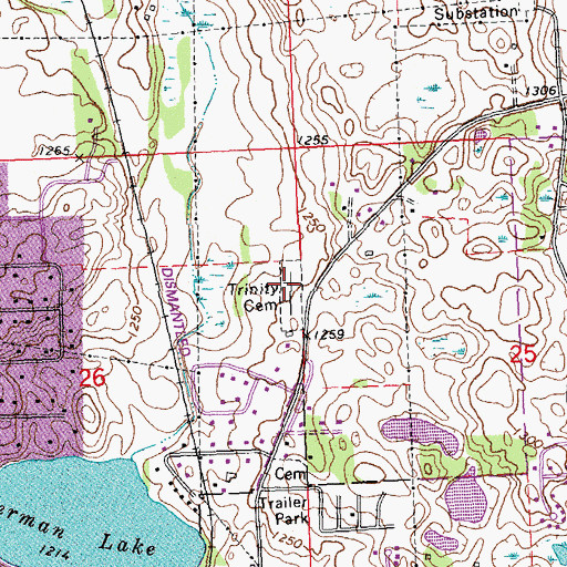 Topographic Map of Trinity Cemetery, MN