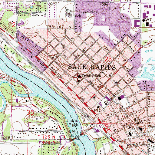 Topographic Map of Trinity School, MN