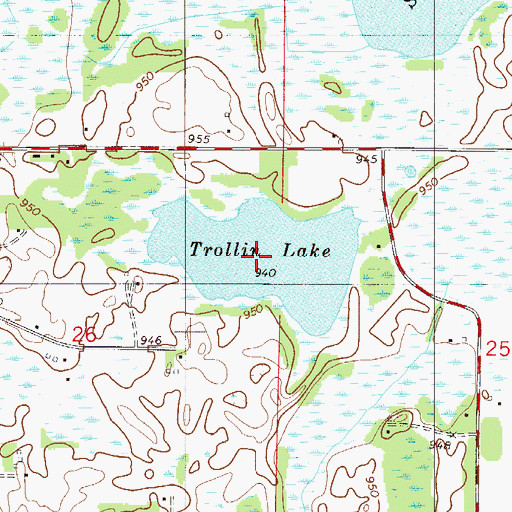 Topographic Map of Trollin Lake, MN