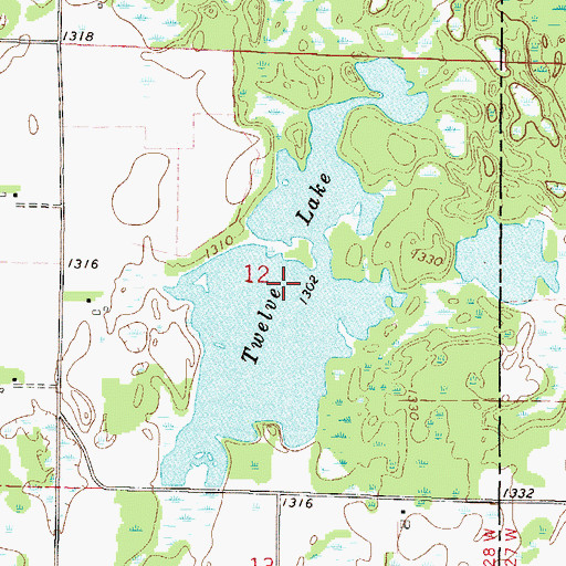 Topographic Map of Twelve Lake, MN