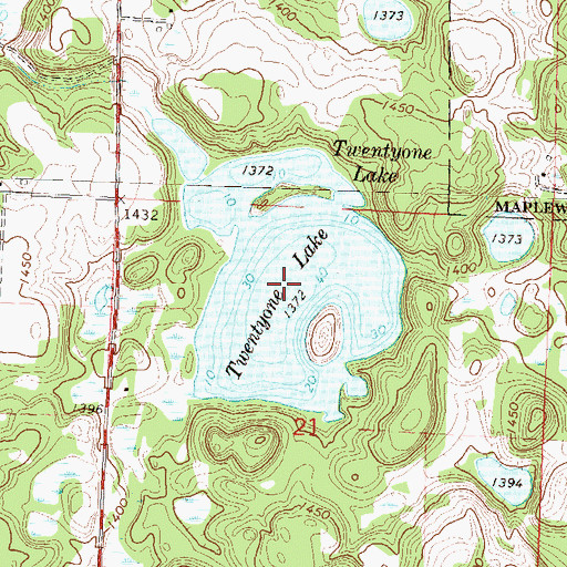 Topographic Map of Twentyone Lake, MN
