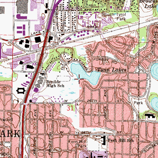 Topographic Map of Twin Lakes, MN