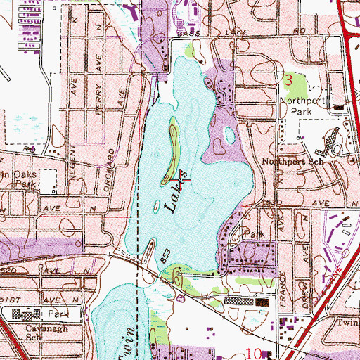 Topographic Map of Twin Lakes, MN
