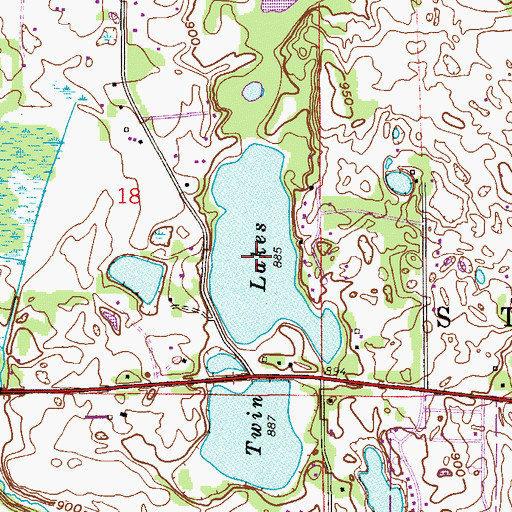 Topographic Map of Twin Lakes, MN