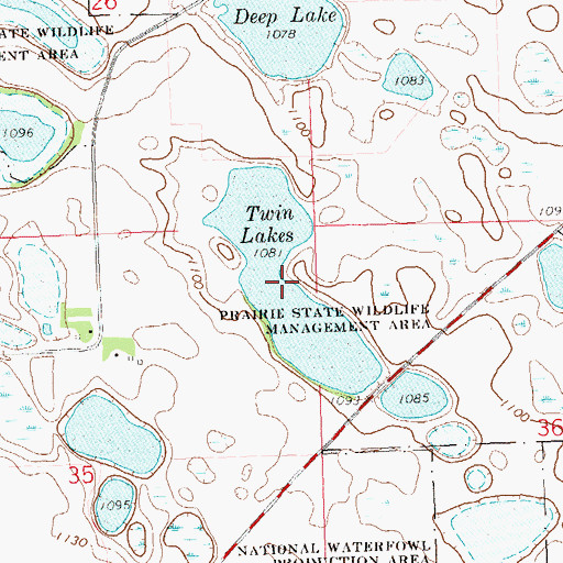 Topographic Map of Twin Lakes, MN