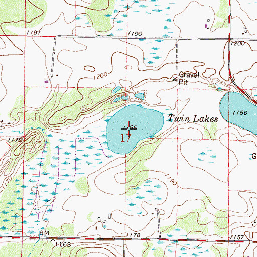 Topographic Map of Twin Lakes, MN
