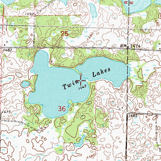 Topographic Map of Twin Lakes, MN