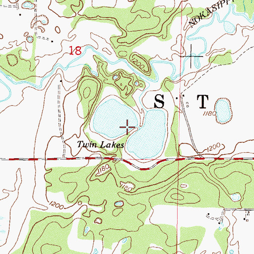 Topographic Map of Twin Lakes, MN